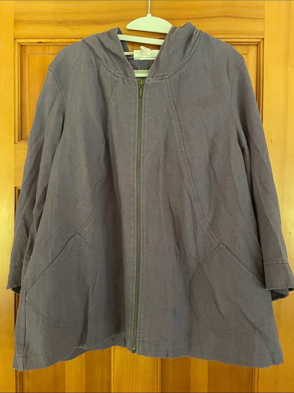 Coldwater Creek Hooded Linen Zip-Front Jacket in Dusty Purple 1X